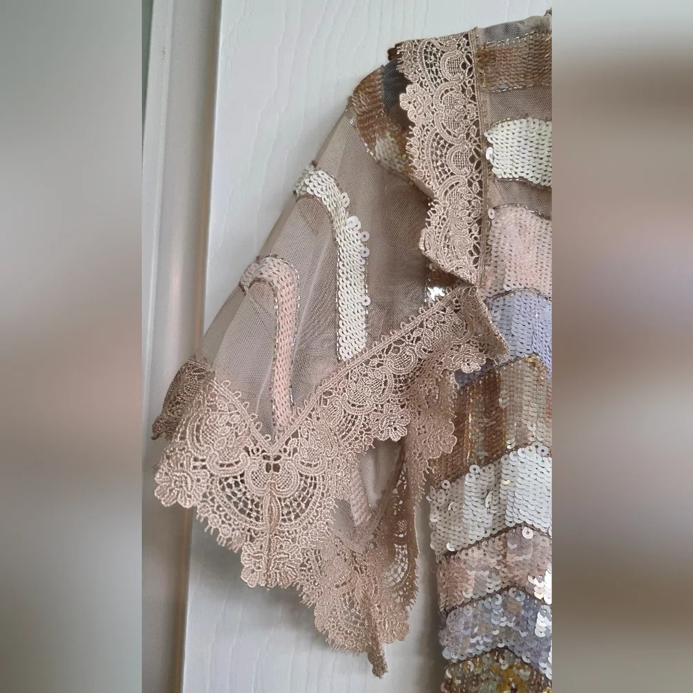 Needle & Thread Sequin Chevron Midi Dress in Gold and Silver - Picture 5 of 12